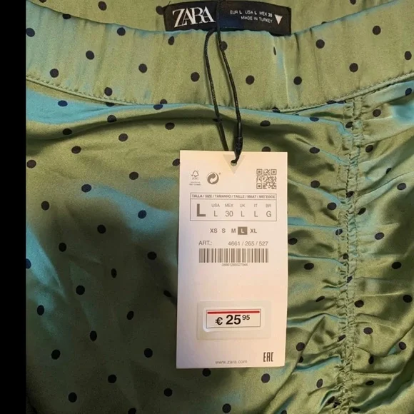 Zara Mint Blue Green Polka Dot Ruching Midi Bloggers Favorite Skirt - Picture 6 of 8